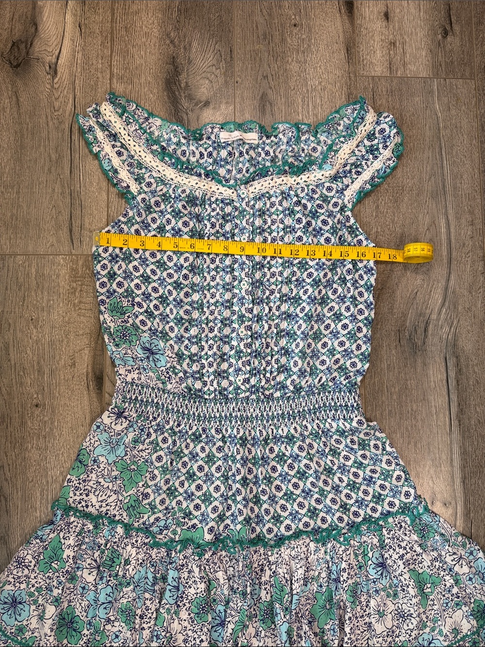 Poupette St. Barth Blue & Green Floral Smocked Mini Dress - Picture 3 of 11